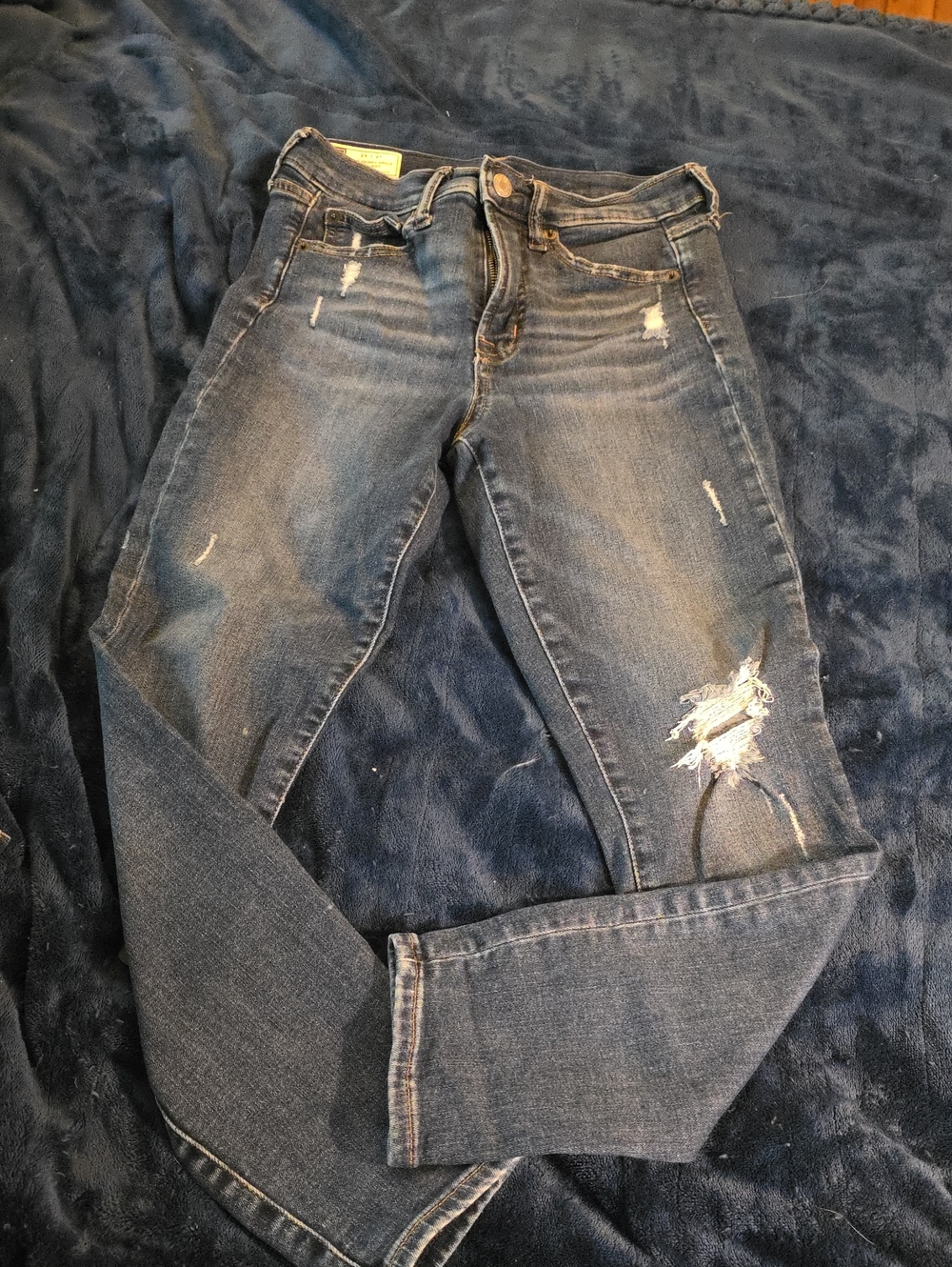 GAP Women's Distressed Dark Blue True Skinny High Rise Jeans